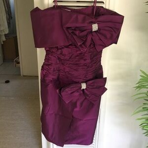 Raul Blanco Strapless Dress in Rich Purple with Bow Details